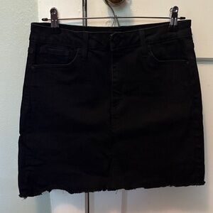 Just Black Sleek Black Denim Skirt with Frayed Hem